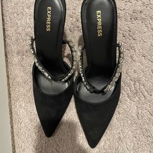 EXPRESS black suede pump with jewel strap